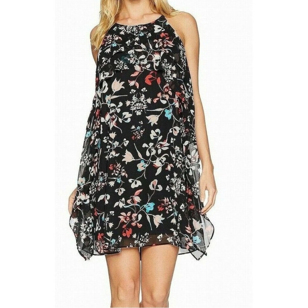 BCBGMaxAzria Black Floral Mini Dress strapped Whimsygoth romantic NWT M